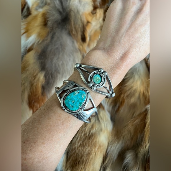 VINTAGE SILVER & TURQUOISE TRIBAL NATIVE AMERICAN CUFF BRACELET NAVAJO MEXICO - Picture 10 of 13